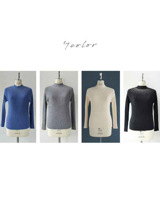 降り注ぐオーロラビジューの流線ラインリブカットソートップス