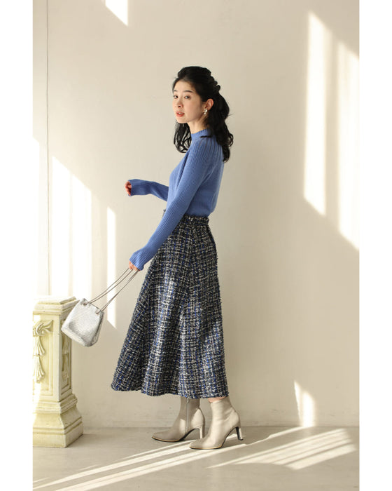 降り注ぐオーロラビジューの流線ラインリブカットソートップス