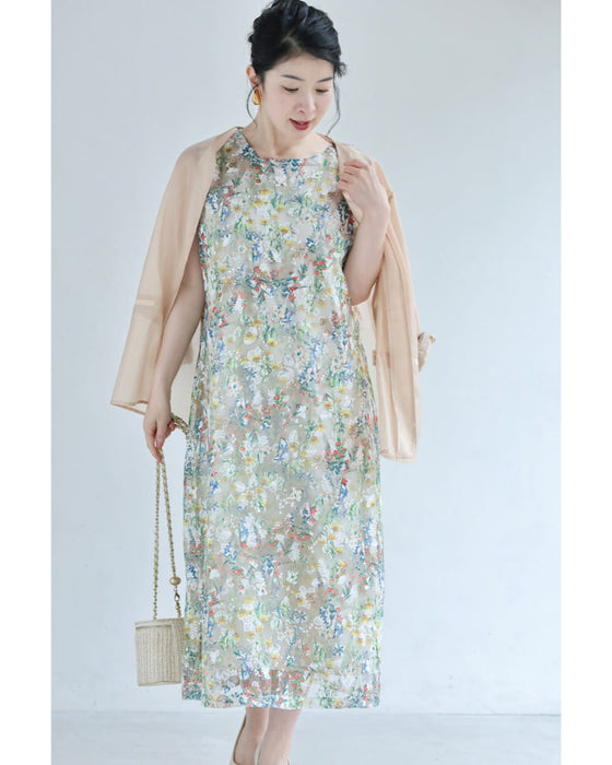 彩りペイントアートの花ベールミディアムワンピース