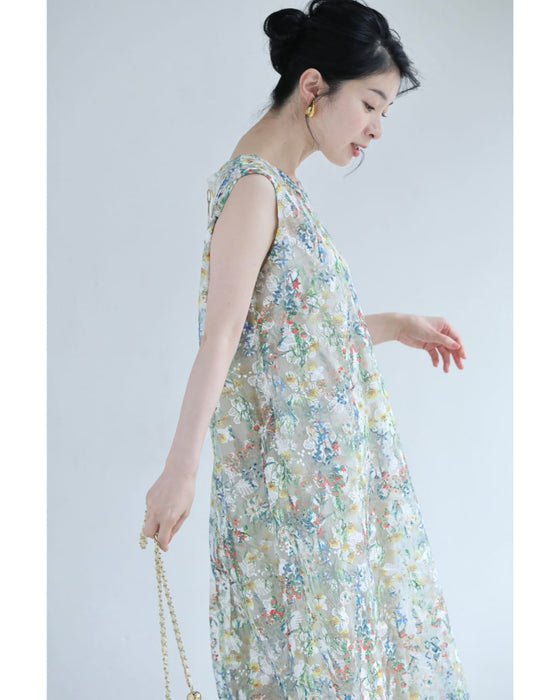 彩りペイントアートの花ベールミディアムワンピース
