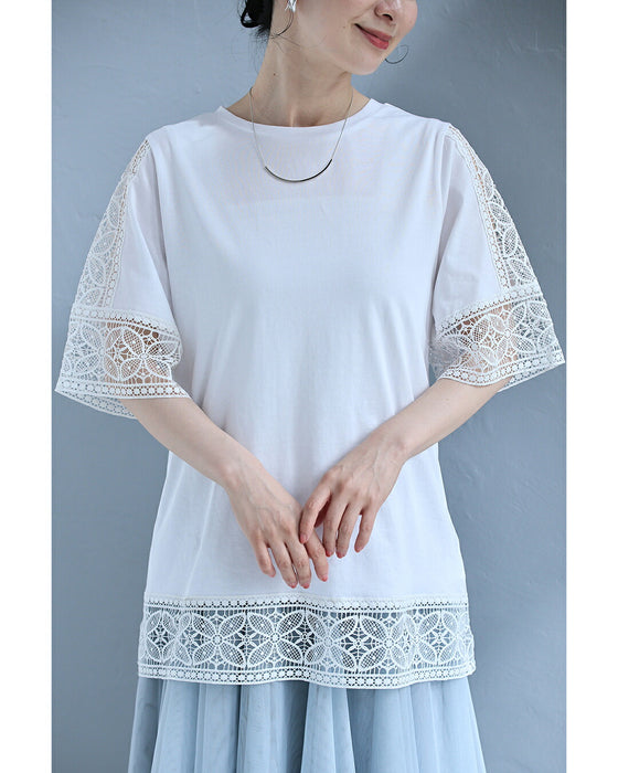 連なる蝶々レースTシャツトップス