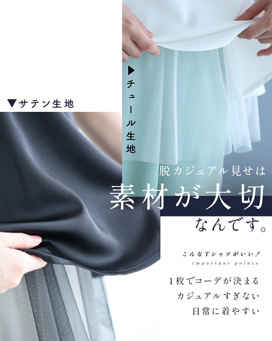 裾チラチュールのAラインTシャツトップス