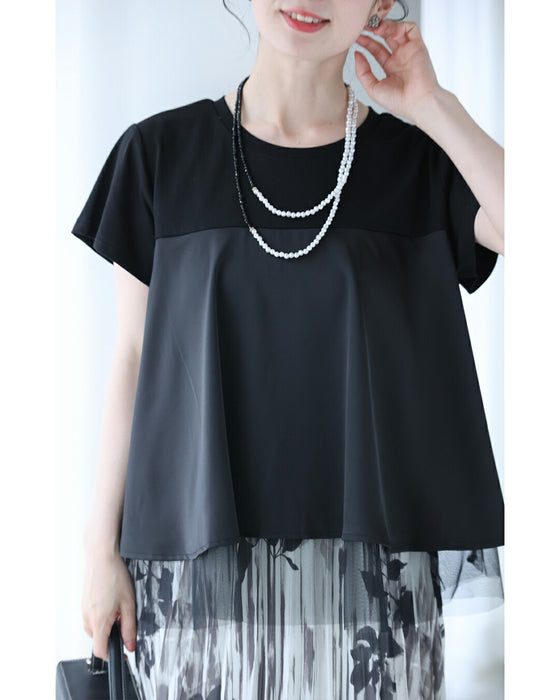 裾チラチュールのAラインTシャツトップス