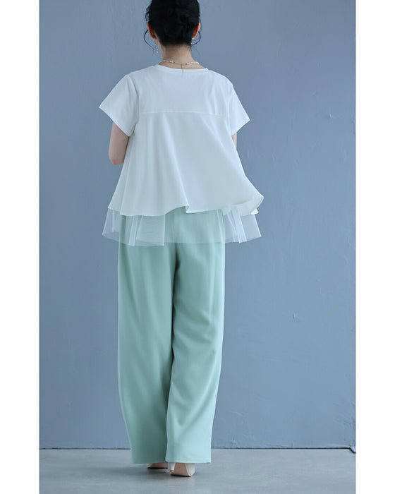 裾チラチュールのAラインTシャツトップス