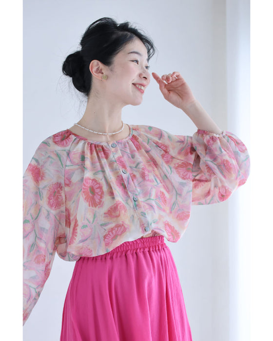 新品タグ付　Plage  Puff Sleeves ブラウス　ピンク EMB swag(綿) パフブラウス | marble SUD(マーブルシュッド)公式通販