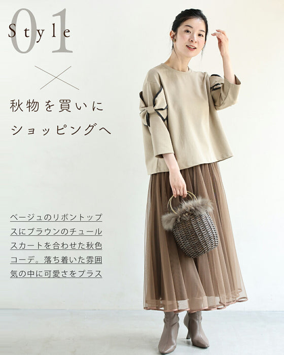 ラクなのに上品 リボン袖カットソー