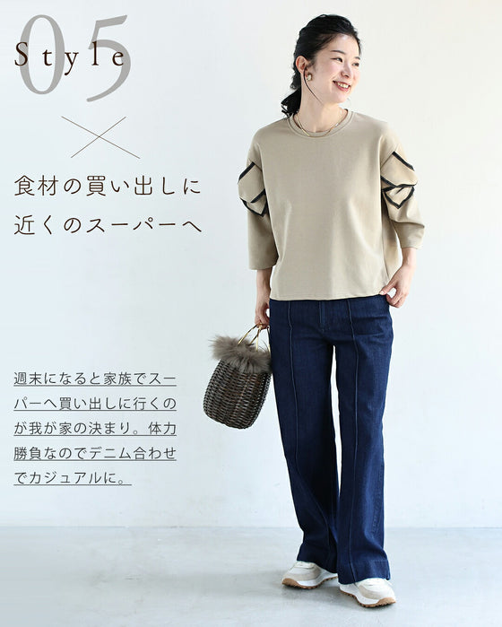 ラクなのに上品 リボン袖カットソー