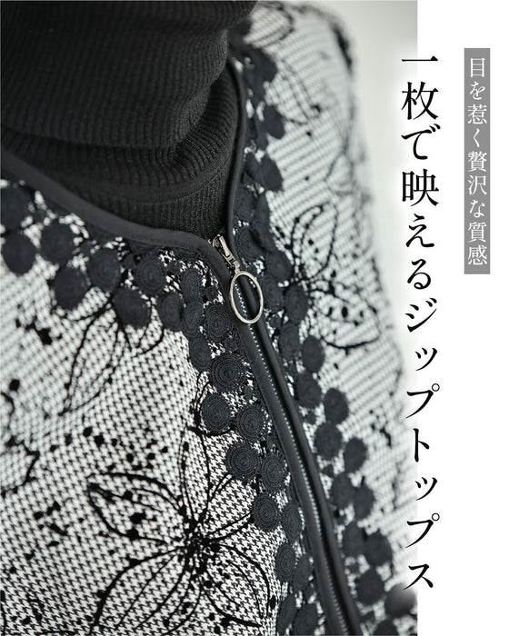 フロッキーの黒花画ブルゾン