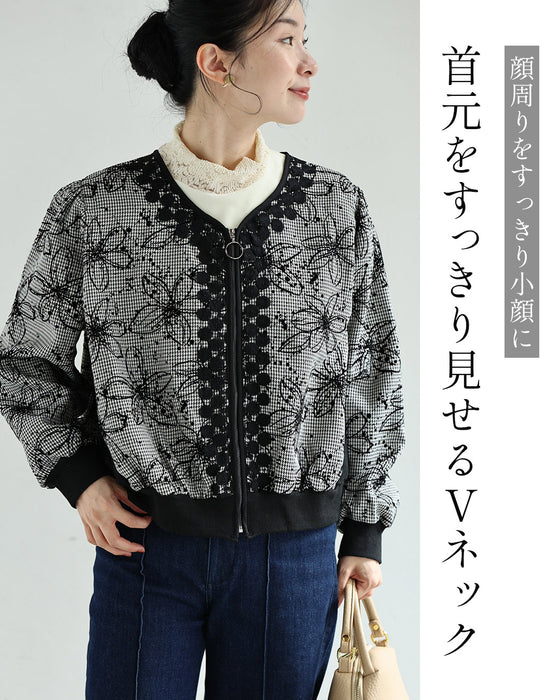 フロッキーの黒花画ブルゾン