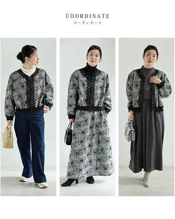 フロッキーの黒花画ブルゾン