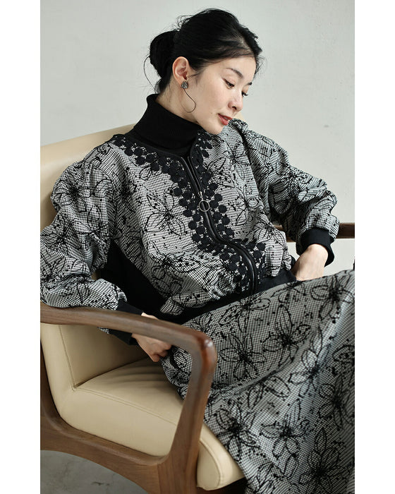 フロッキーの黒花画ブルゾン