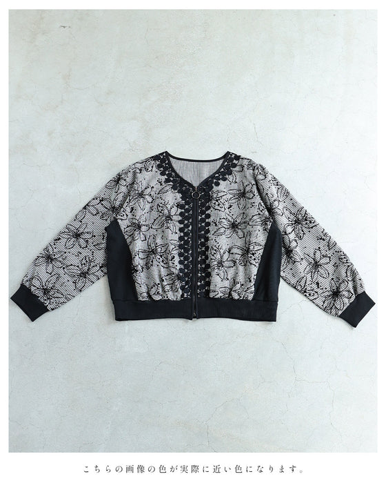 フロッキーの黒花画ブルゾン