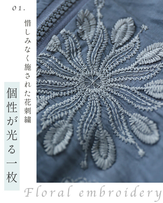 波うつ裾レースの華刺繍シアーライトブルゾン