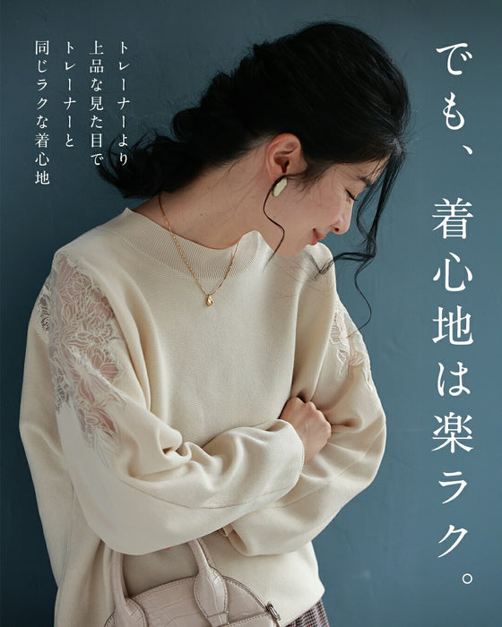 「最高の普段着」肩レースニット トレーナー