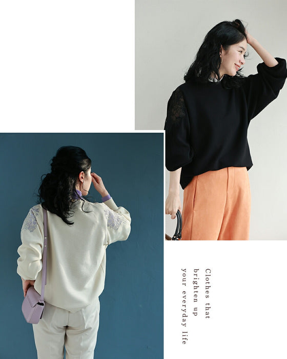 「最高の普段着」肩レースニット トレーナー