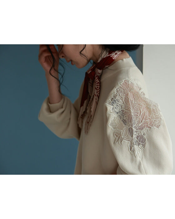 「最高の普段着」肩レースニット トレーナー