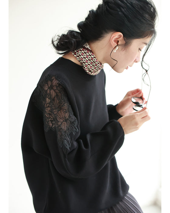 「最高の普段着」肩レースニット トレーナー