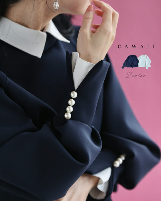 日常に馴染むエレガント。パールポワン袖プルオーバートップス