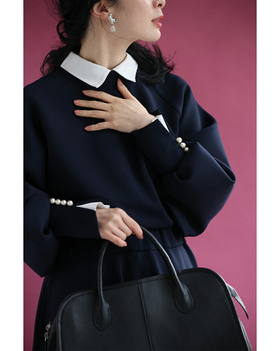 日常に馴染むエレガント。パールポワン袖プルオーバートップス