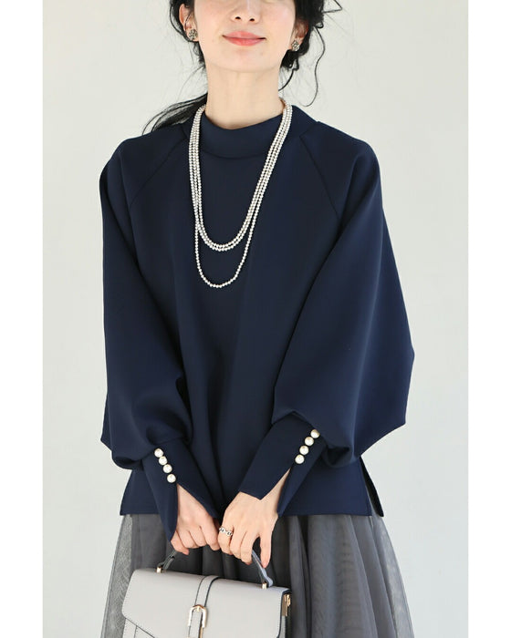 日常に馴染むエレガント。パールポワン袖プルオーバートップス