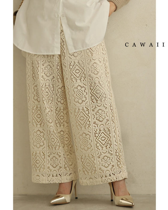 Majolica style lace wide pants