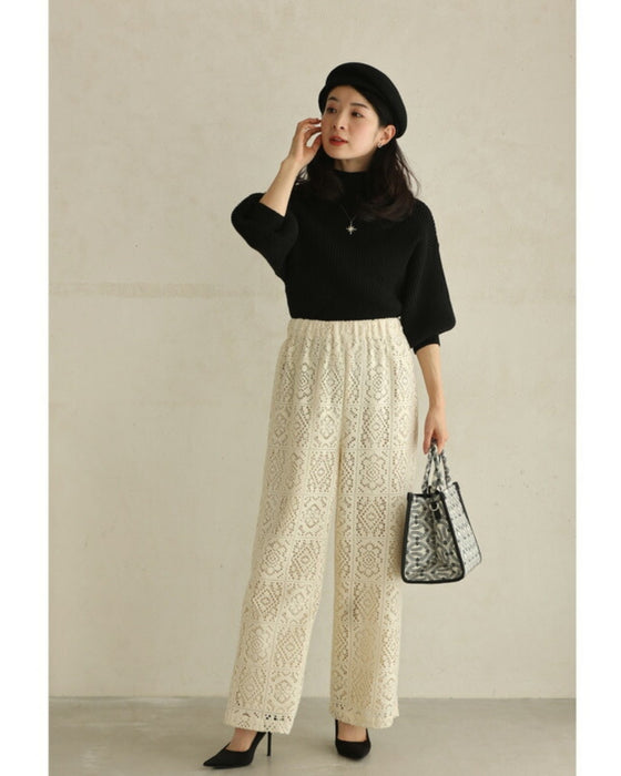 Majolica style lace wide pants
