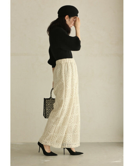 Majolica style lace wide pants