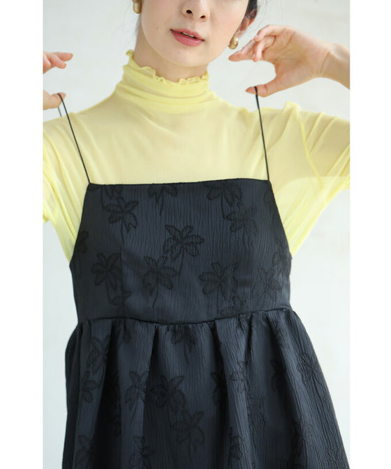 【セール商品返品交換不可】エレガントな花浮かぶジャガードのペプラムキャミソールトップス