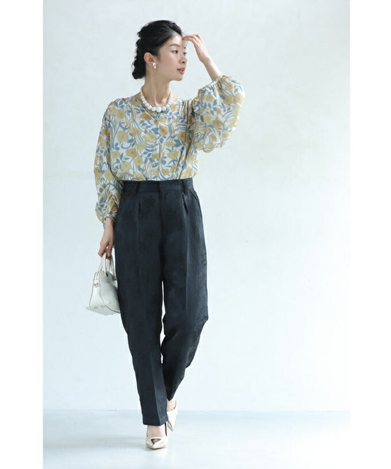 [Sale items cannot be returned or exchanged] Elegant floral jacquard center pleated pants