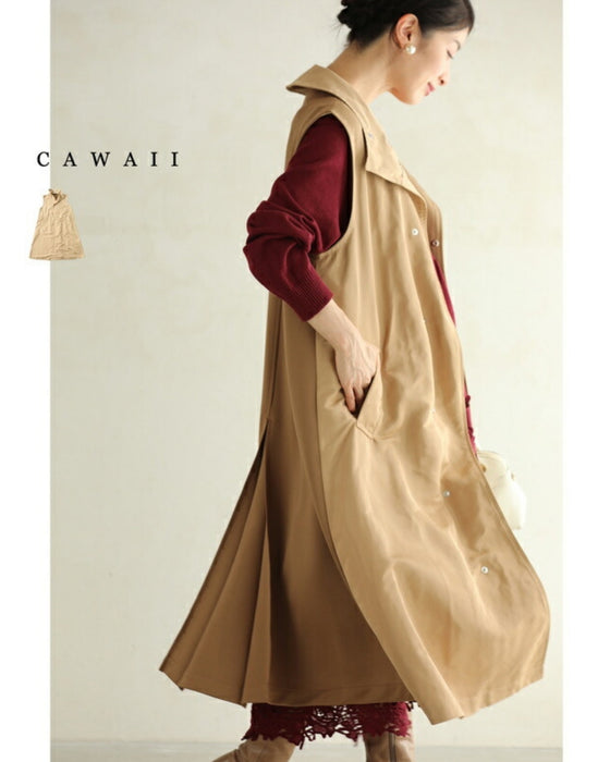 Long gilet vest with two-tone fabrics on front and back