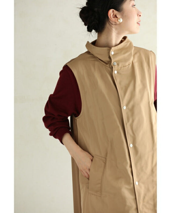 Long gilet vest with two-tone fabrics on front and back