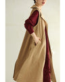 Long gilet vest with two-tone fabrics on front and back