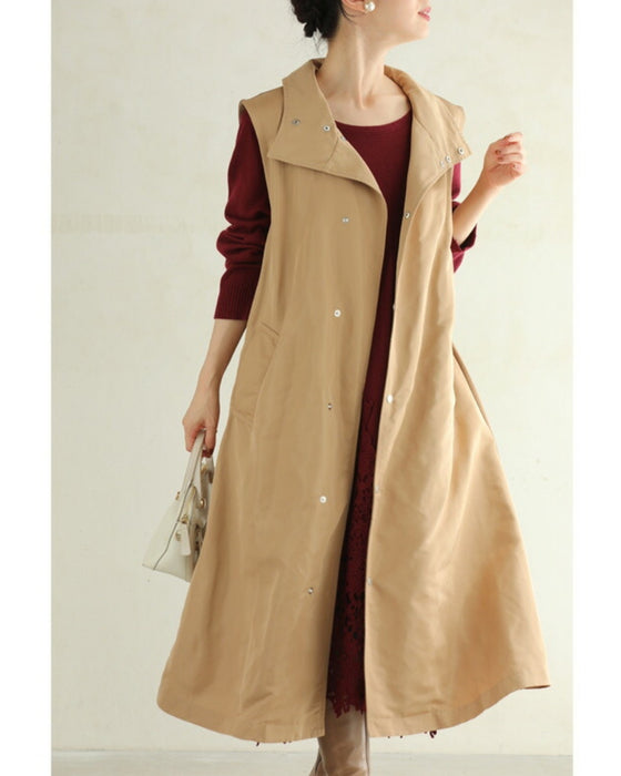 Long gilet vest with two-tone fabrics on front and back