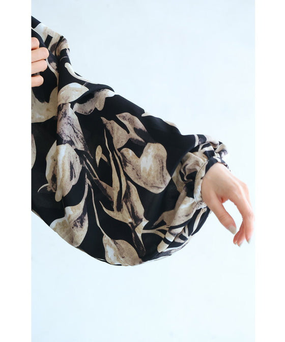 Stylish leaf pattern long dress