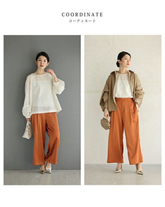 ステンドグラス柄ブロックレースのシアープルオーバートップス