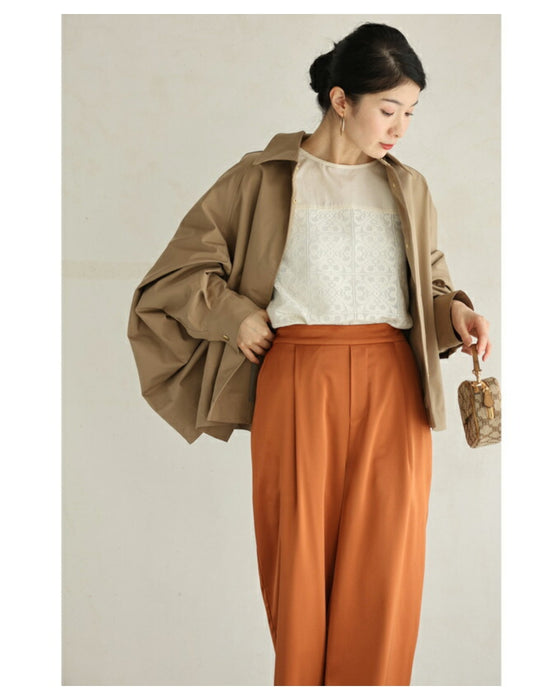 ステンドグラス柄ブロックレースのシアープルオーバートップス