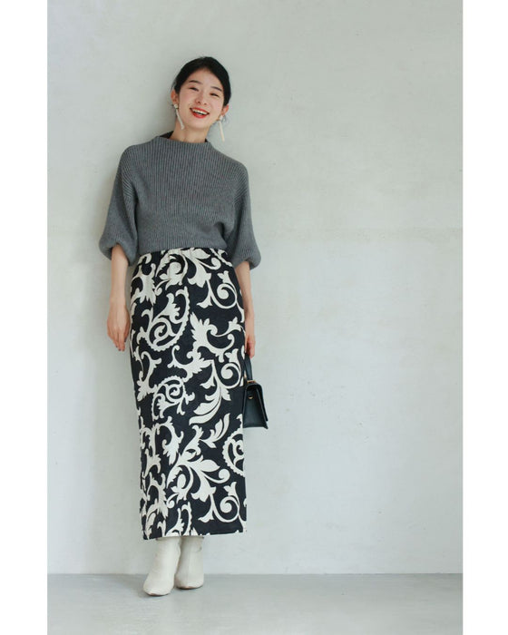 Elegant ivy pattern straight skirt with back slit
