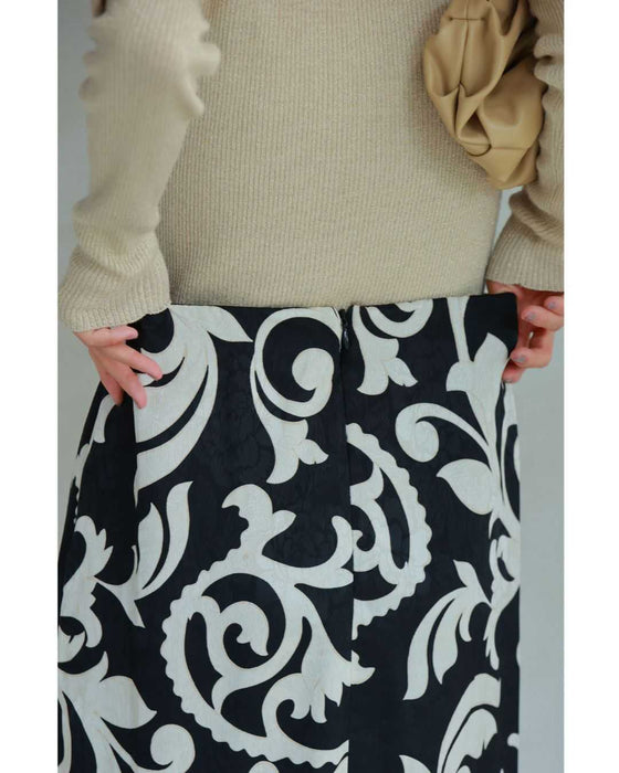 Elegant ivy pattern straight skirt with back slit