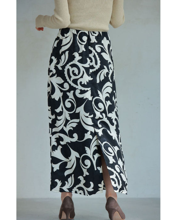 Elegant ivy pattern straight skirt with back slit