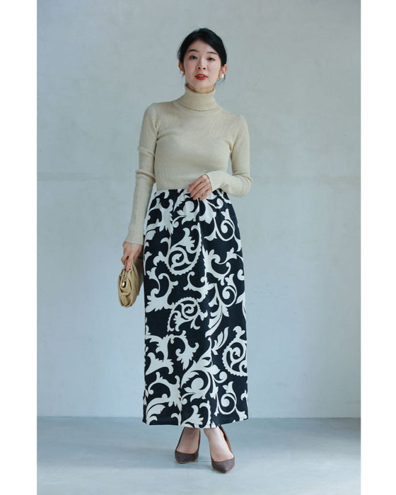 Elegant ivy pattern straight skirt with back slit