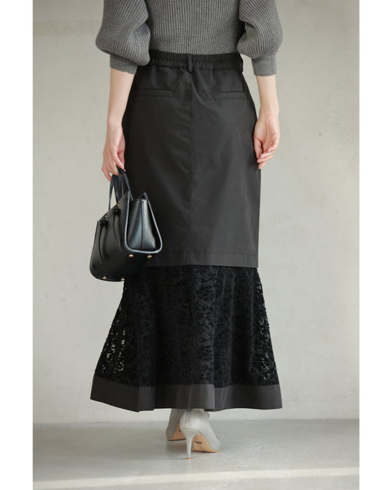 Mermaid-line long skirt with flared lace