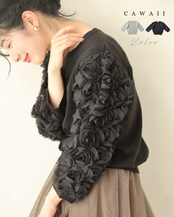 バラのブーケスリーブニットカットソートップス