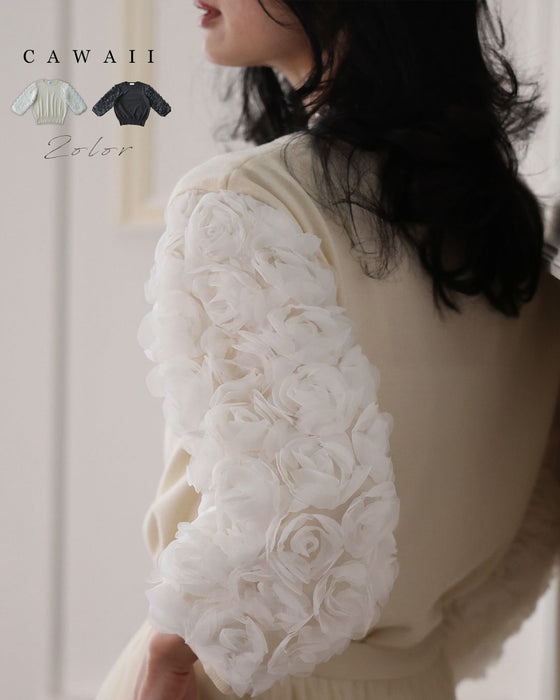 バラのブーケスリーブニットカットソートップス