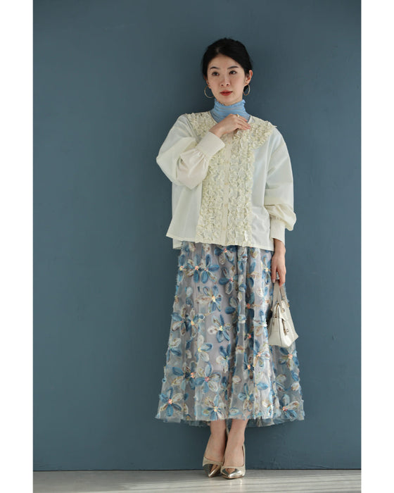 流れるホイップクリームフリルのブラウストップス