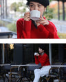 A fluffy knit top with finely sparkling sequins and fluffy collar and sleeves