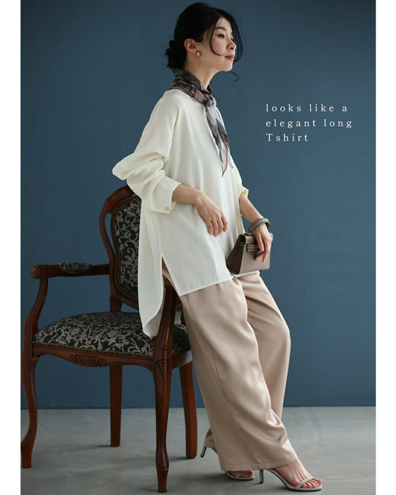重ね着まで楽しめる 新 ロンT調 ロングブラウス