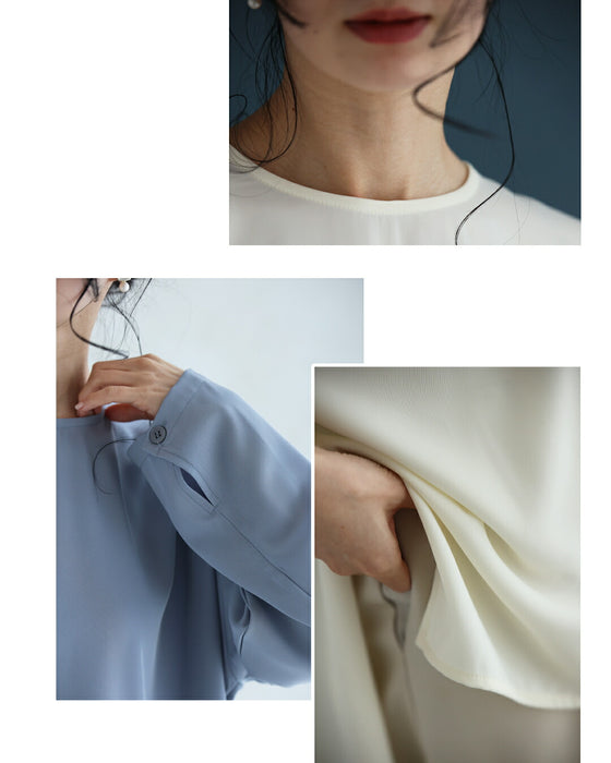 重ね着まで楽しめる 新 ロンT調 ロングブラウス