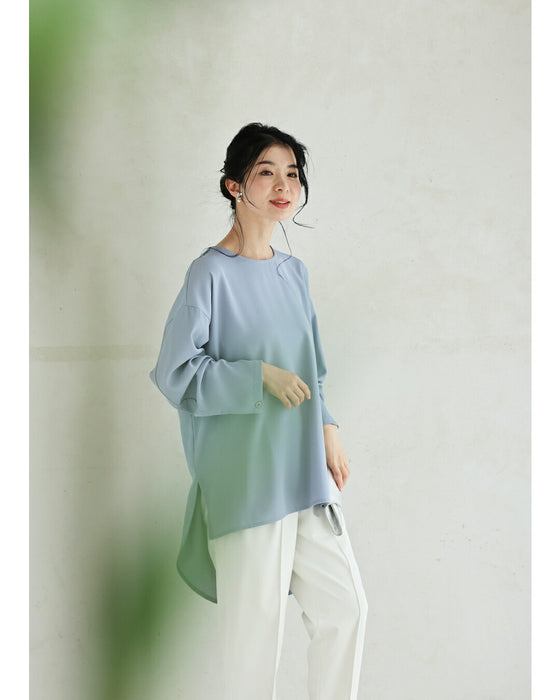 重ね着まで楽しめる 新 ロンT調 ロングブラウス