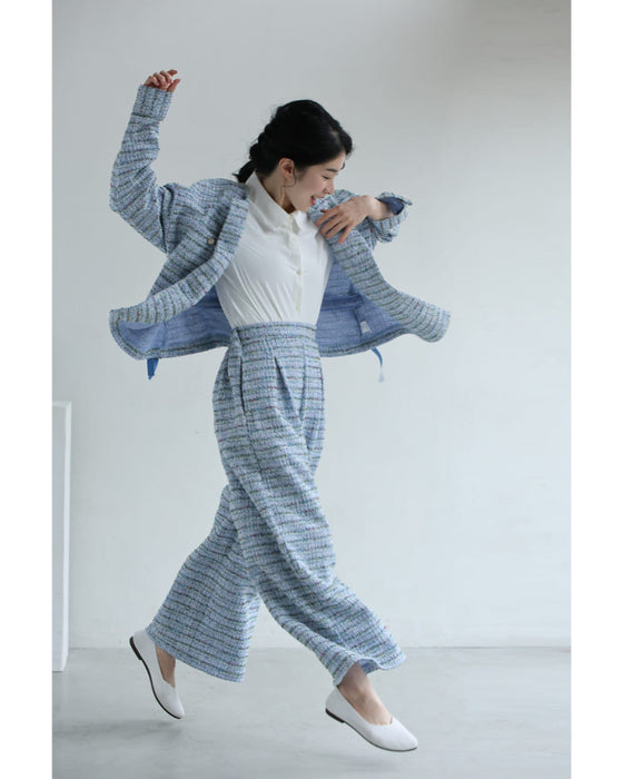 1日着ても疲れない。柔らかツイードノーカラージャケット