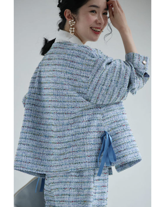 1日着ても疲れない。柔らかツイードノーカラージャケット